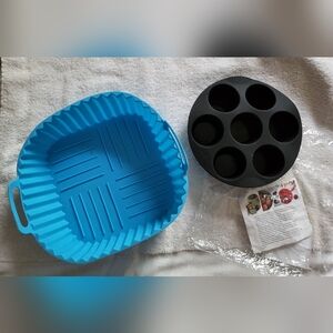 Air Fryer Silicone Baking Mold Set Of 2 Basket/Liner & Cupcake/Egg Bites Mold